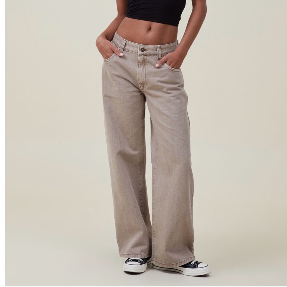 light brown low rise baggy jeans
